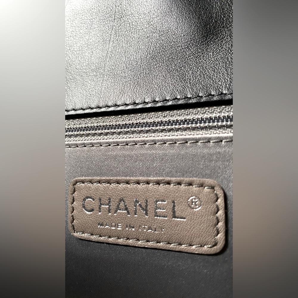 CHANEL Black Patent Leather Crossbody with Beige and Tan CC Patch - Picture 12 of 14